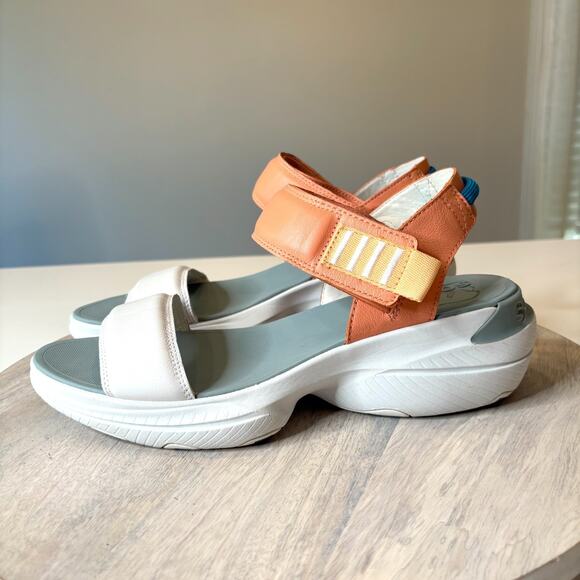 Sorel Explorer Blitz White Apricot Blue Leather Platform Sandals Women's Sz 11 - Picture 2 of 11